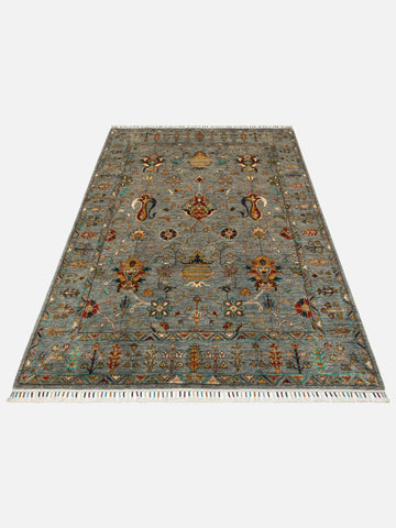 El dokuma Afgan halı çağla yeşili bitkisel desen 156x216 cm