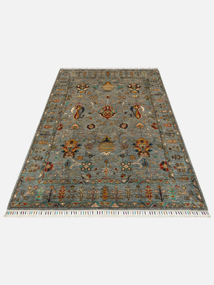 El dokuma Afgan halı çağla yeşili bitkisel desen 156x216 cm