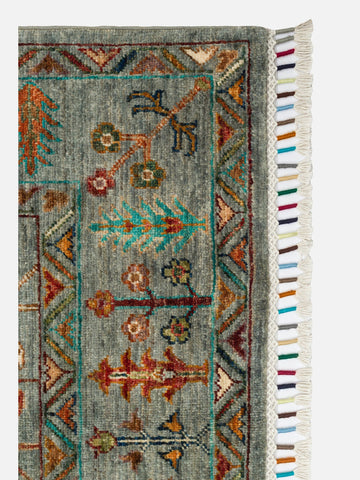 El dokuma Afgan halı çağla yeşili bitkisel desen 156x216 cm