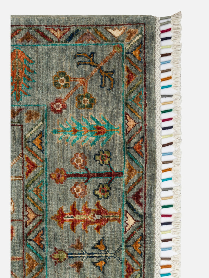El dokuma Afgan halı çağla yeşili bitkisel desen 156x216 cm