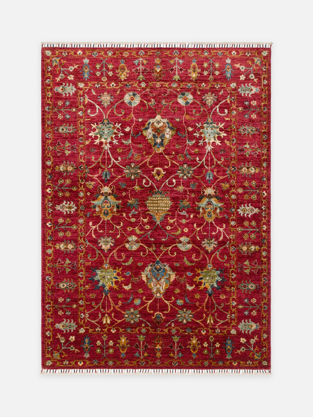 El dokuma Afgan kırmızı halı 148x206 cm kuşbakışı