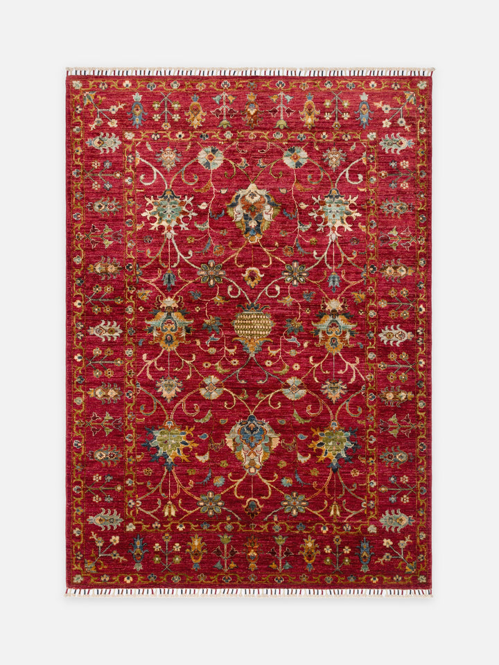 El dokuma Afgan kırmızı halı 148x206 cm kuşbakışı