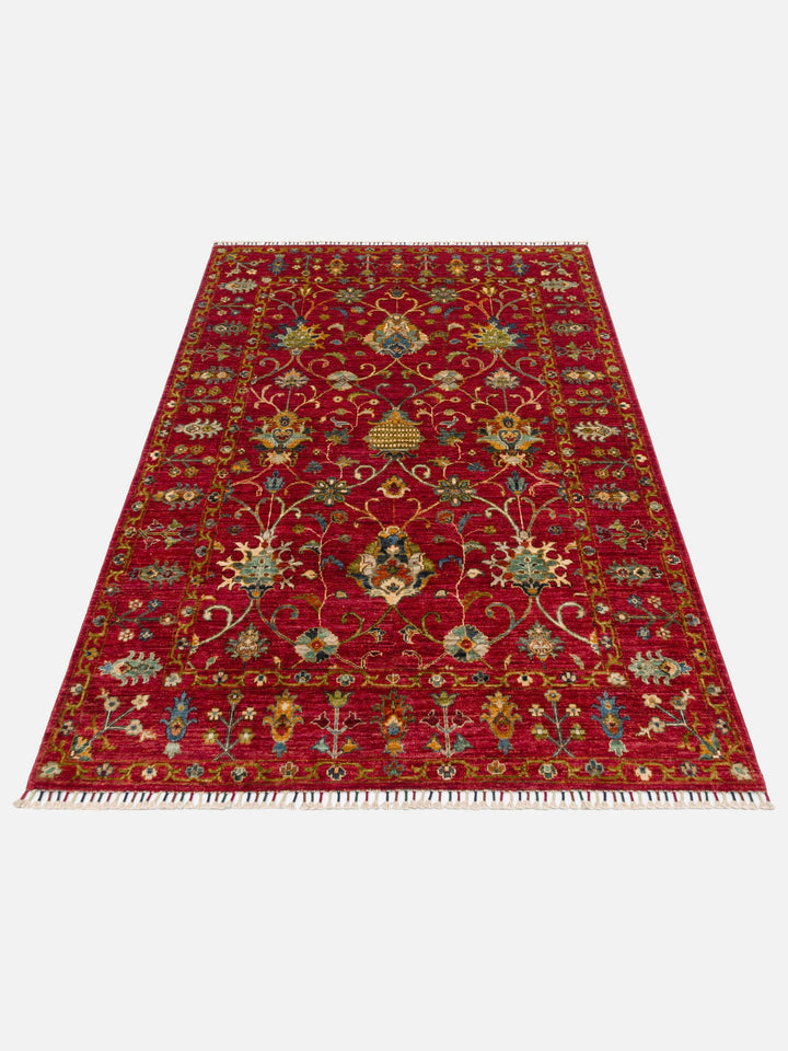 El dokuma Afgan kırmızı halı 148x206 cm stüdyo çekimi