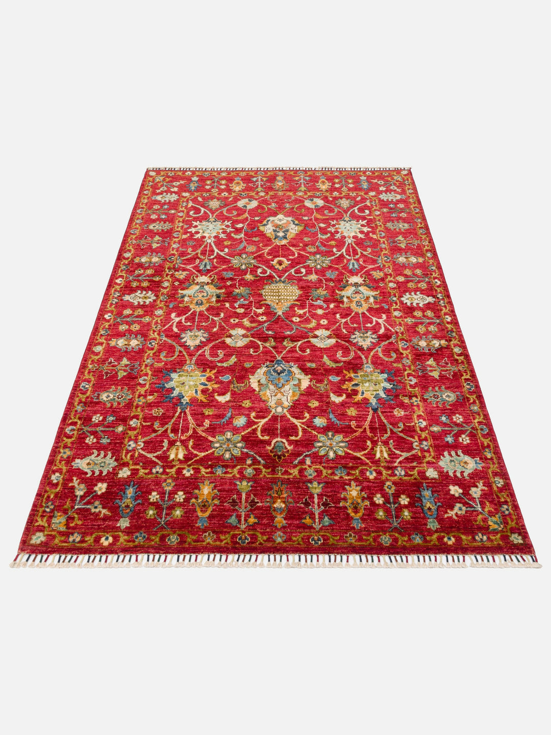 El dokuma Afgan kırmızı halı 148x206 cm stüdyo çekimi