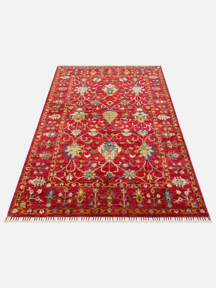 El dokuma Afgan kırmızı halı 148x206 cm stüdyo çekimi