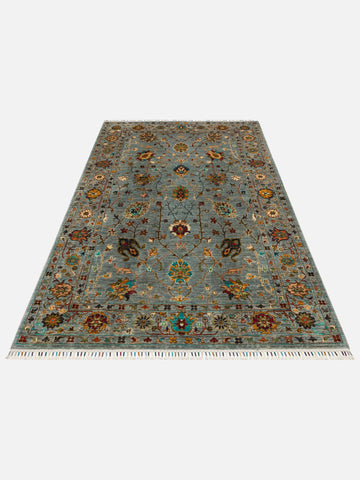 El dokuma Afgan halı gri mavi bitkisel desen 179 x 224 cm stüdyo