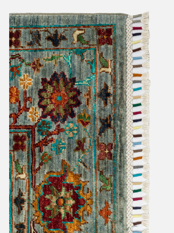 El dokuma Afgan halı gri mavi bitkisel desen 179 x 224 cm detay