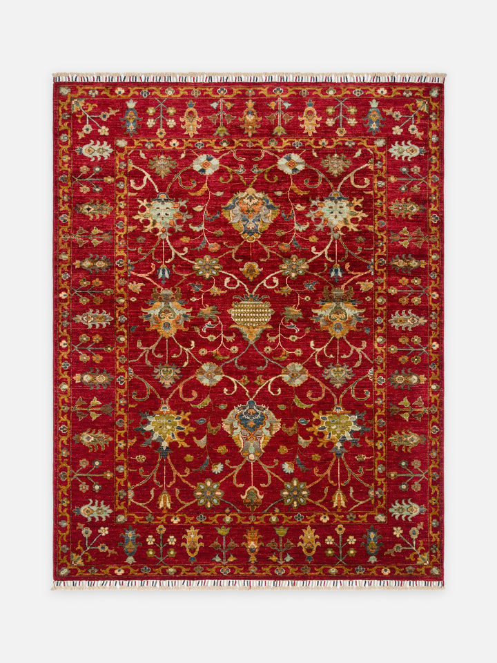 El dokuma Afgan kırmızı halı 156x198 cm kuşbakışı