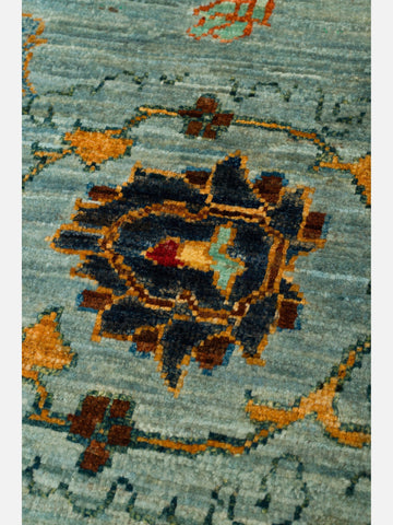 El dokuma Afgan halı açık petrol mavisi detay 245x351 cm