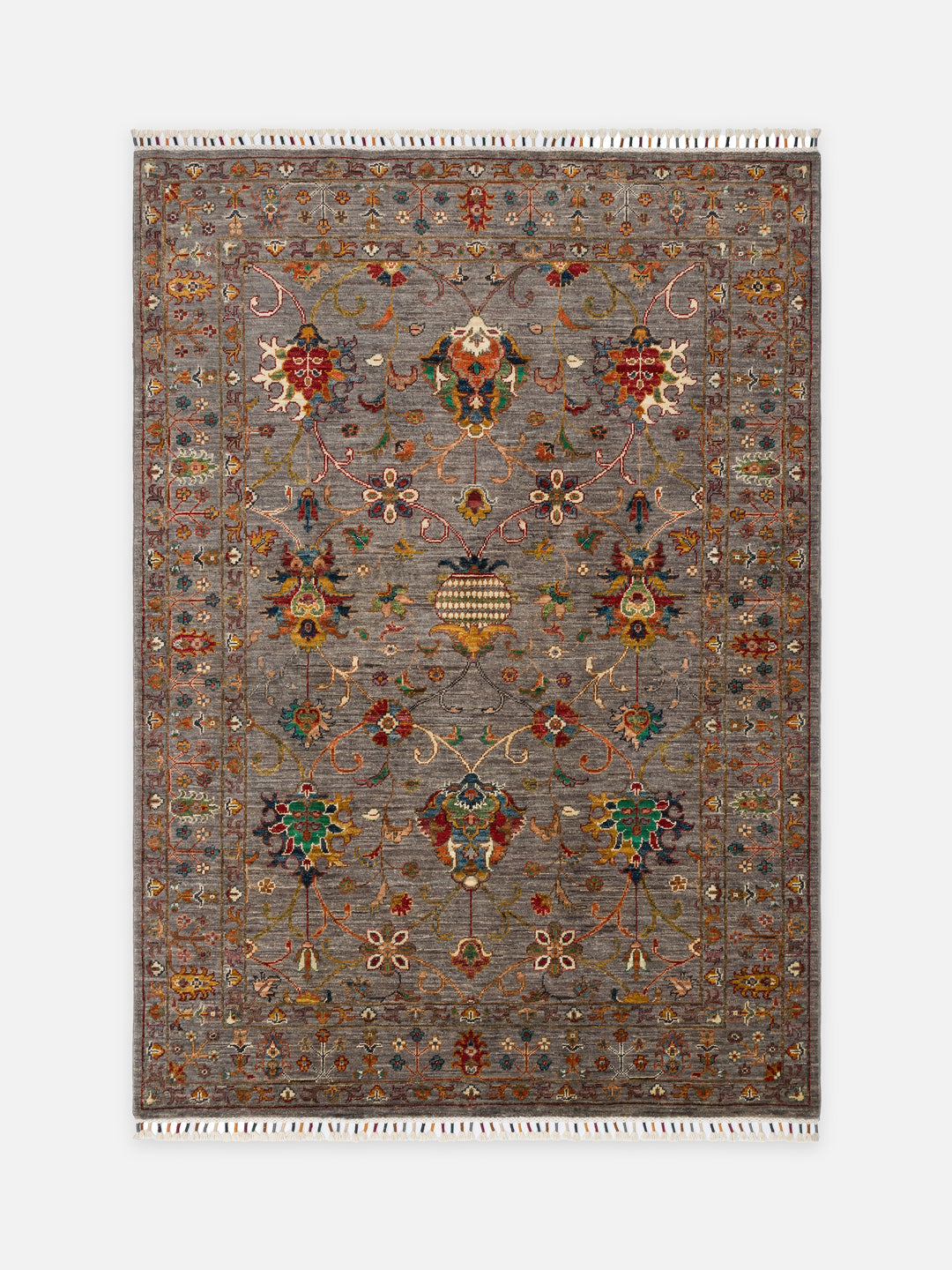 El dokuma Afgan halı gri bitkisel desen 150x209 cm - kusbakisi