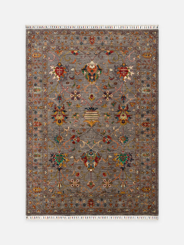 El dokuma Afgan halı gri bitkisel desen 150x209 cm - kusbakisi