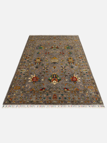 El dokuma Afgan halı gri bitkisel desen 150x209 cm