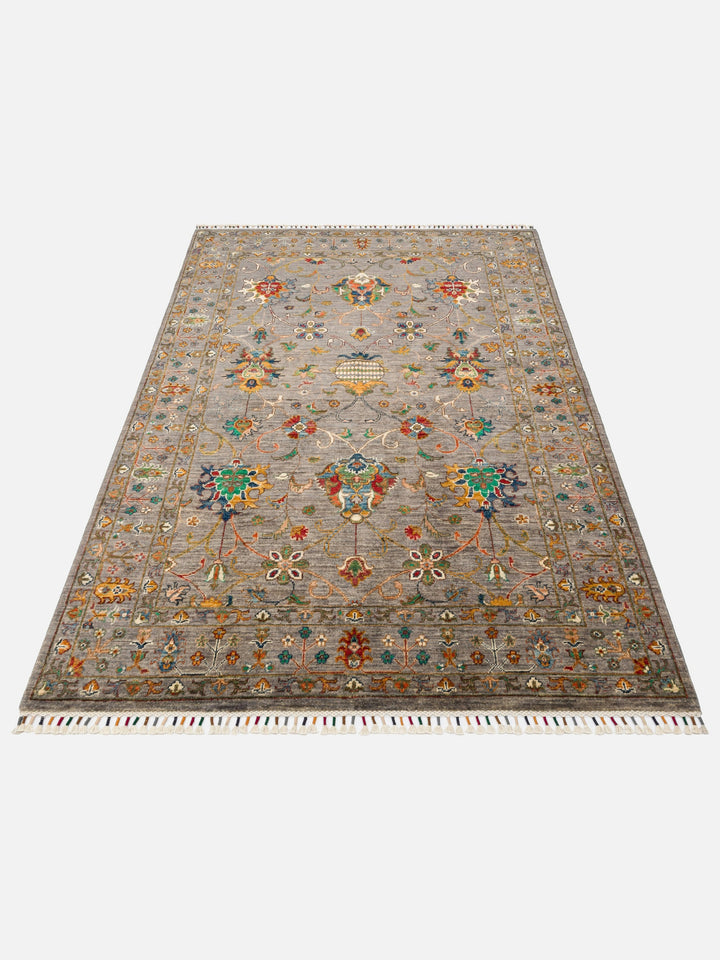 El dokuma Afgan halı gri bitkisel desen 150x209 cm