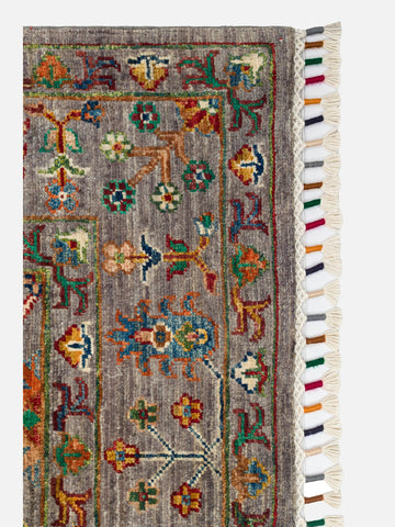 El dokuma Afgan halı gri bitkisel desen 150x209 cm