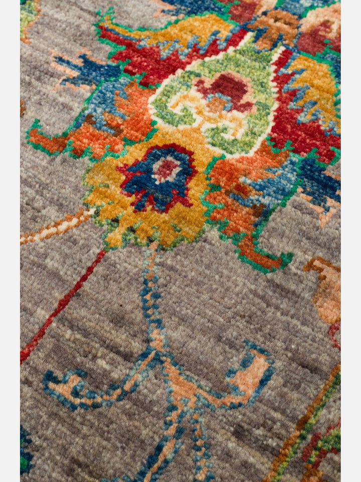 El dokuma Afgan halı gri bitkisel desen 150x209 cm