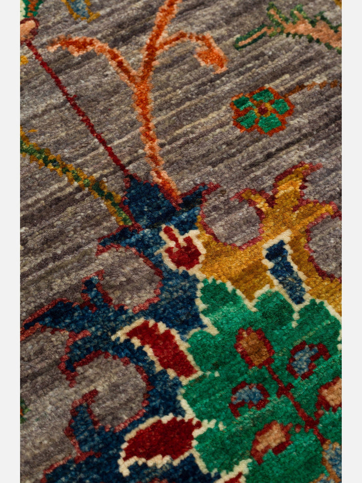 El dokuma Afgan halı gri bitkisel desen 150x209 cm