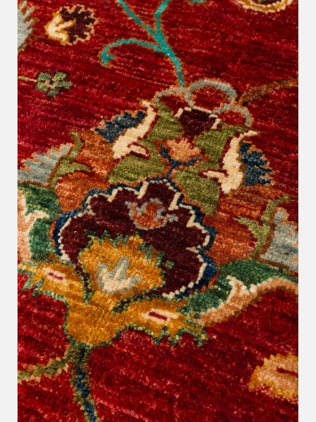 El dokuma Afgan halı kırmızı detay 276x378 cm