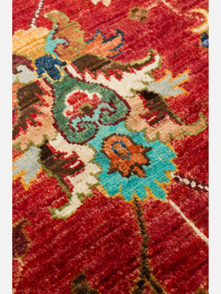 El dokuma Afgan halı kırmızı detay 276x378 cm