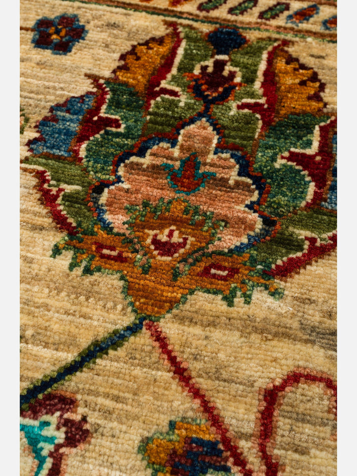 El dokuma Afgan halı krem detay 250x305 cm