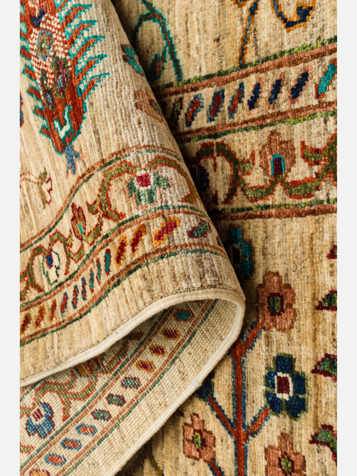 El dokuma Afgan halı krem detay 250x305 cm