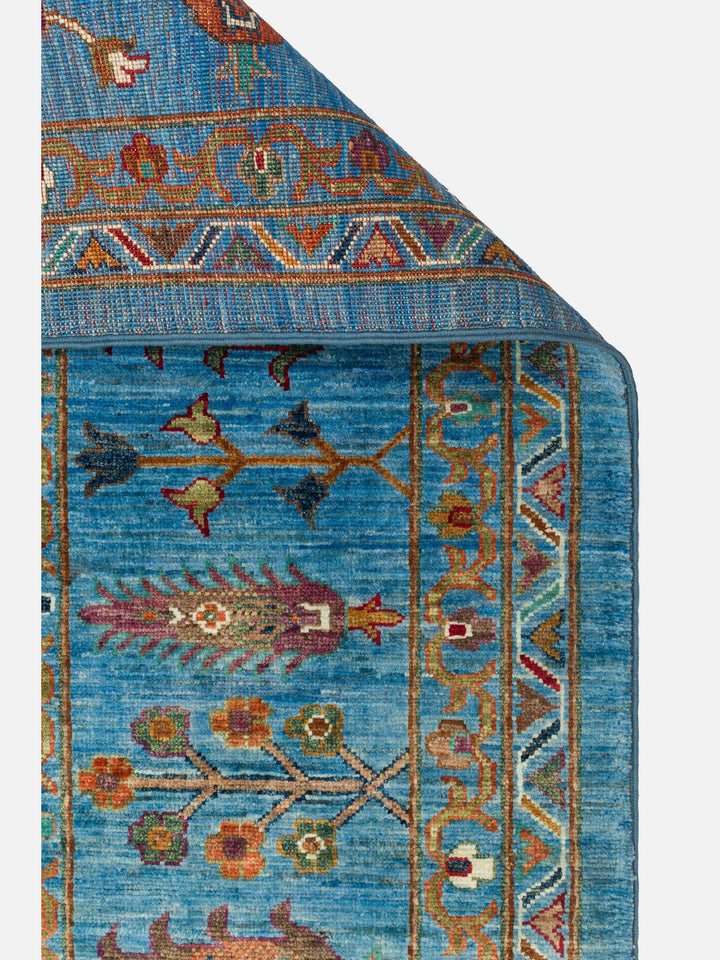 El dokuma Afgan halı petrol mavisi detay 271x379 cm
