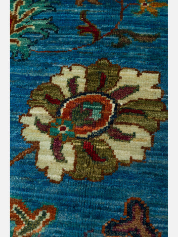 El dokuma Afgan halı petrol mavisi detay 271x379 cm