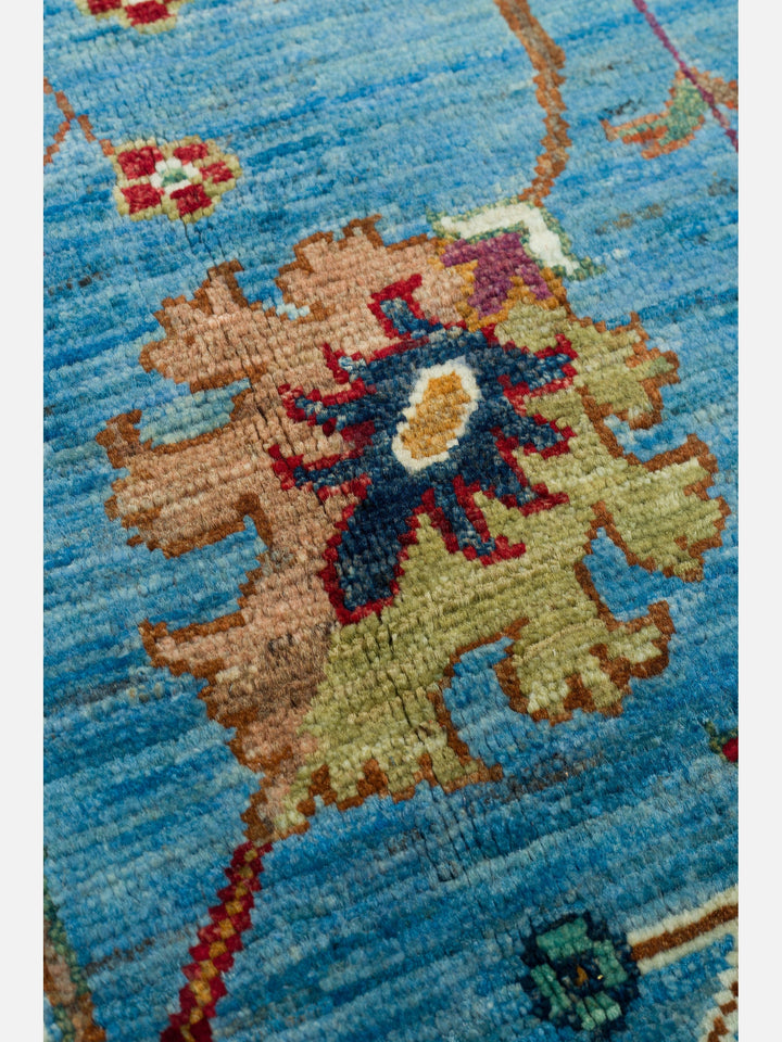 El dokuma Afgan halı petrol mavisi detay 271x379 cm