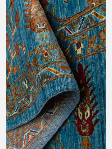 El dokuma Afgan halı petrol mavisi detay 271x379 cm