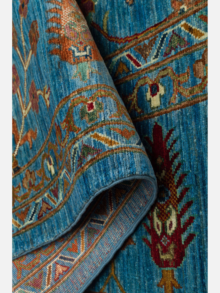 El dokuma Afgan halı petrol mavisi detay 271x379 cm
