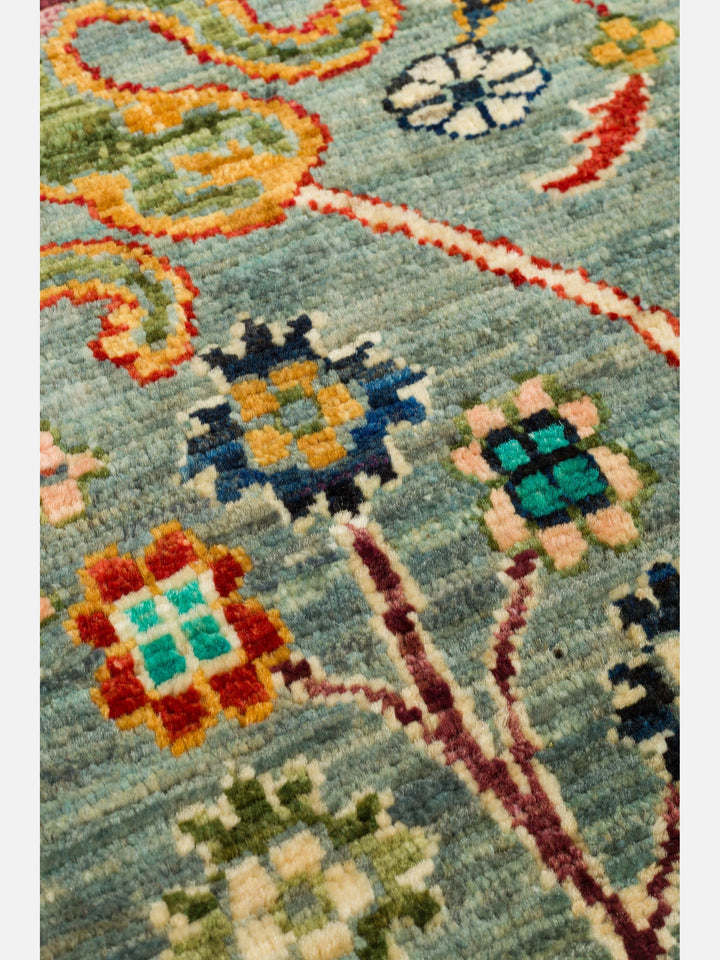 El dokuma Afgan halı petrol mavisi palmet detay 211x306 cm