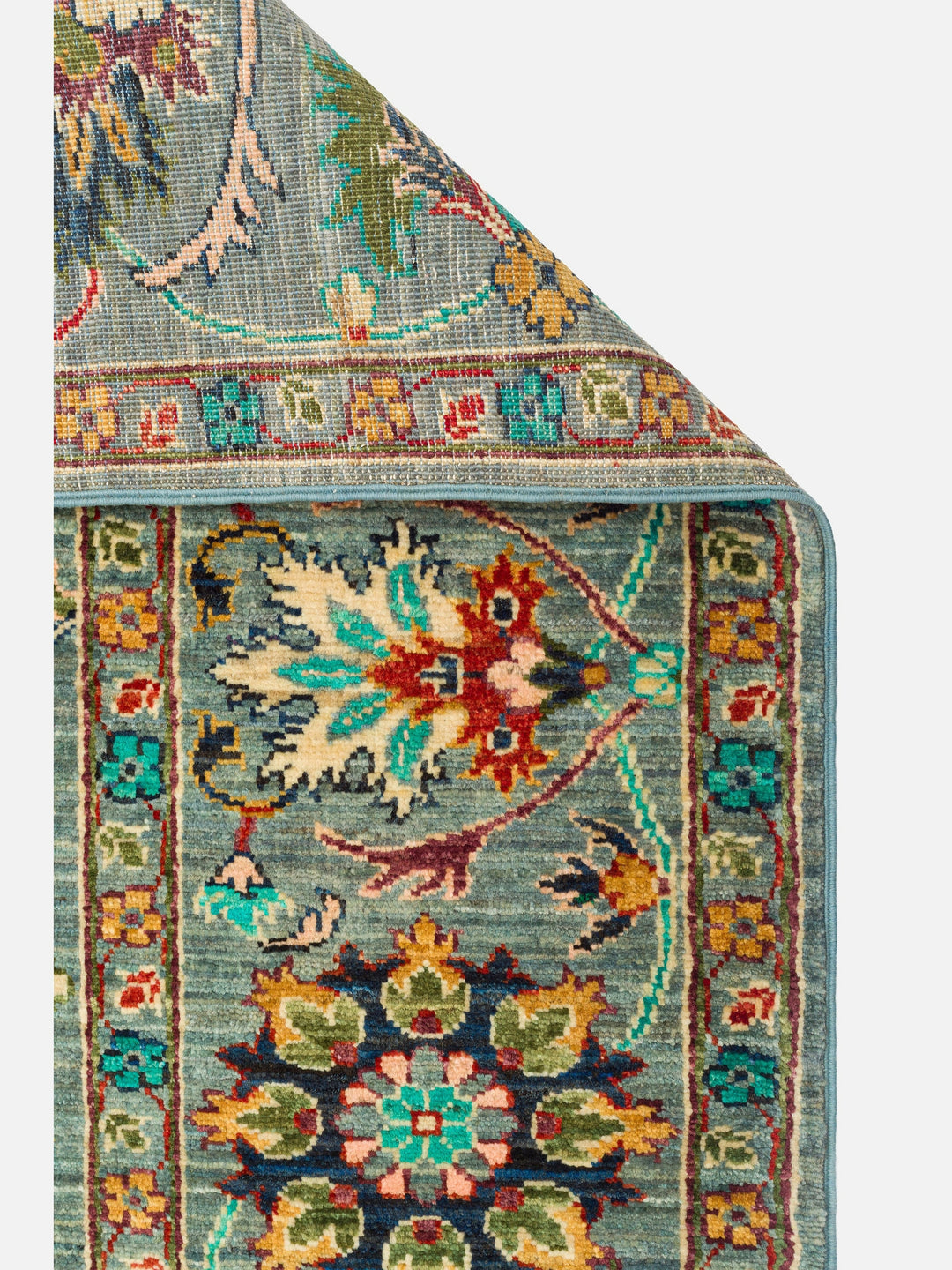 El dokuma Afgan halı petrol mavisi bordür detay 211x306 cm
