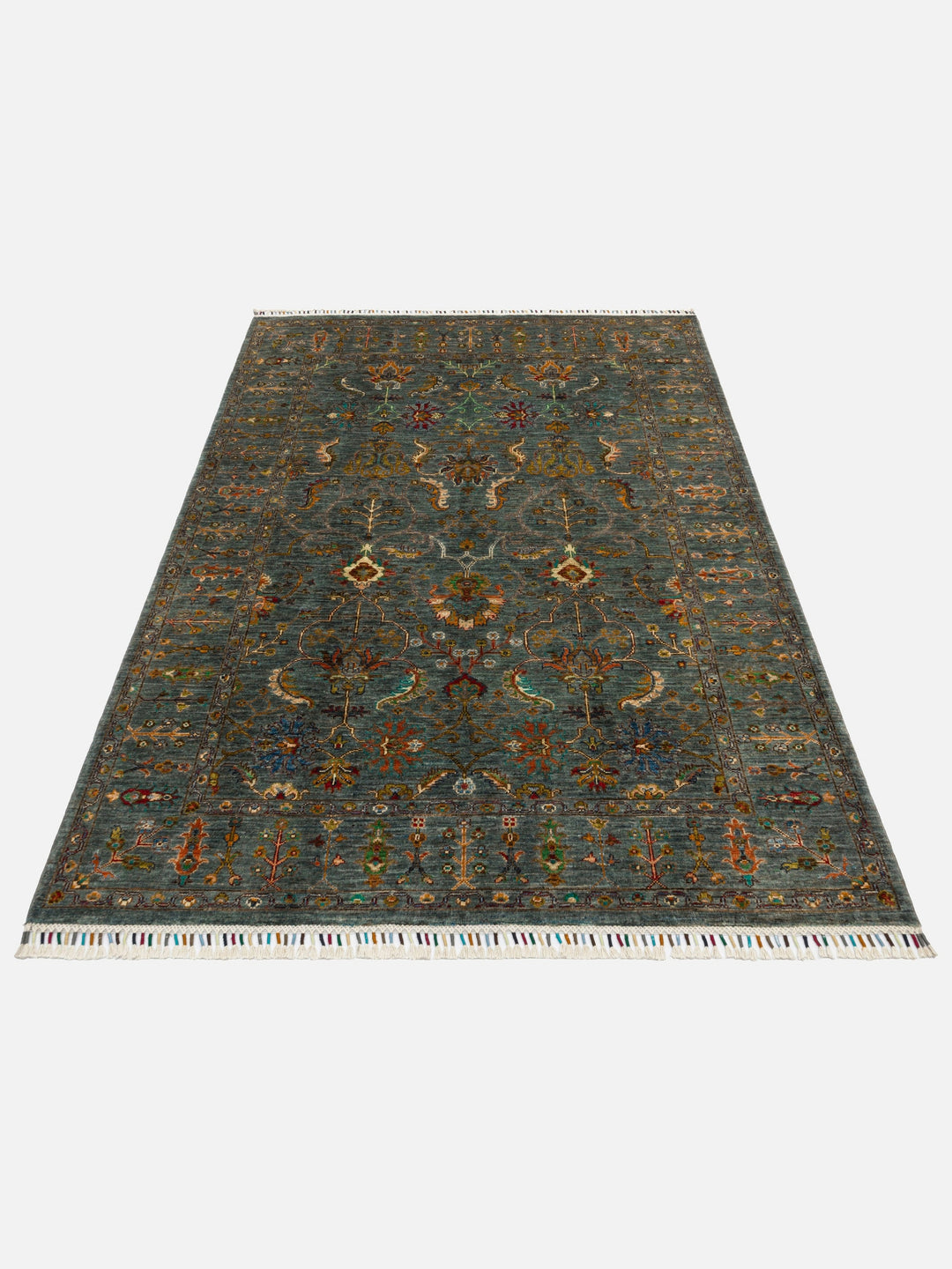 El dokuma Afgan halı çağla yeşili bitkisel desen 159x212 cm