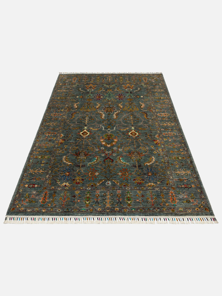 El dokuma Afgan halı çağla yeşili bitkisel desen 159x212 cm