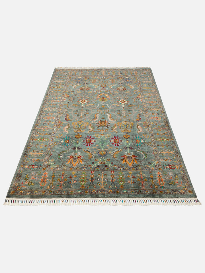 El dokuma Afgan halı çağla yeşili bitkisel desen 159x212 cm