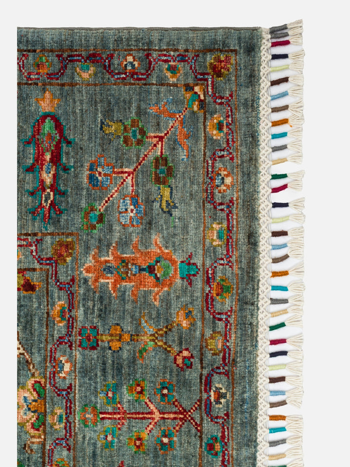 El dokuma Afgan halı çağla yeşili bitkisel desen 159x212 cm