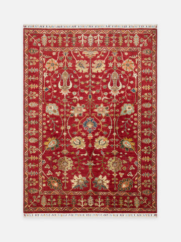 El dokuma Afgan halı kırmızı bitkisel desen 156 x 214 cm kuşbakışı