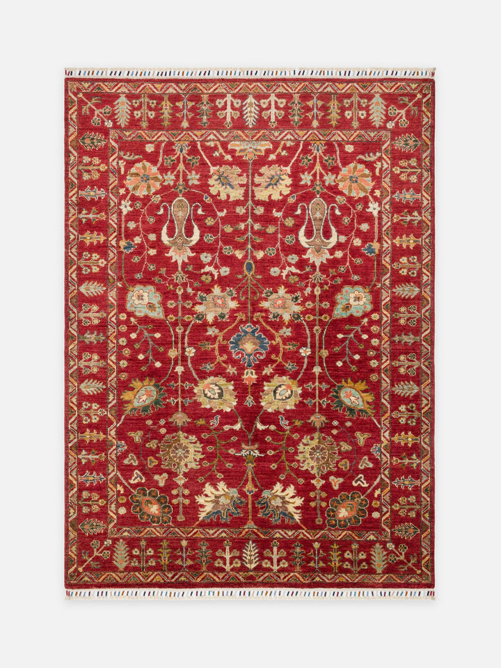 El dokuma Afgan halı kırmızı bitkisel desen 156 x 214 cm kuşbakışı