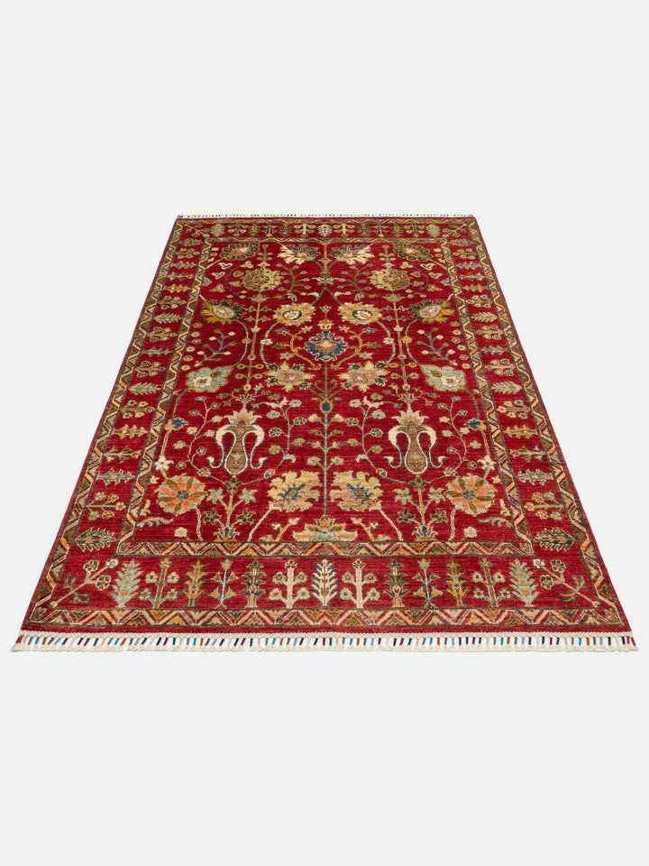 El dokuma Afgan halı kırmızı bitkisel desen 156 x 214 cm stüdyo