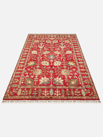 El dokuma Afgan halı kırmızı bitkisel desen 156 x 214 cm stüdyo
