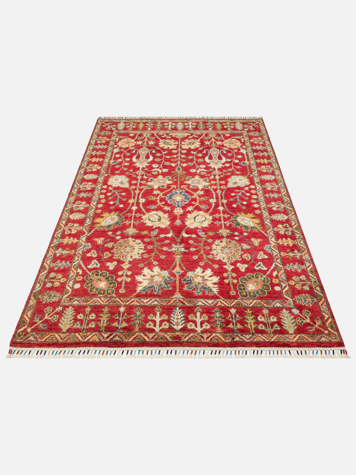 El dokuma Afgan halı kırmızı bitkisel desen 156 x 214 cm stüdyo