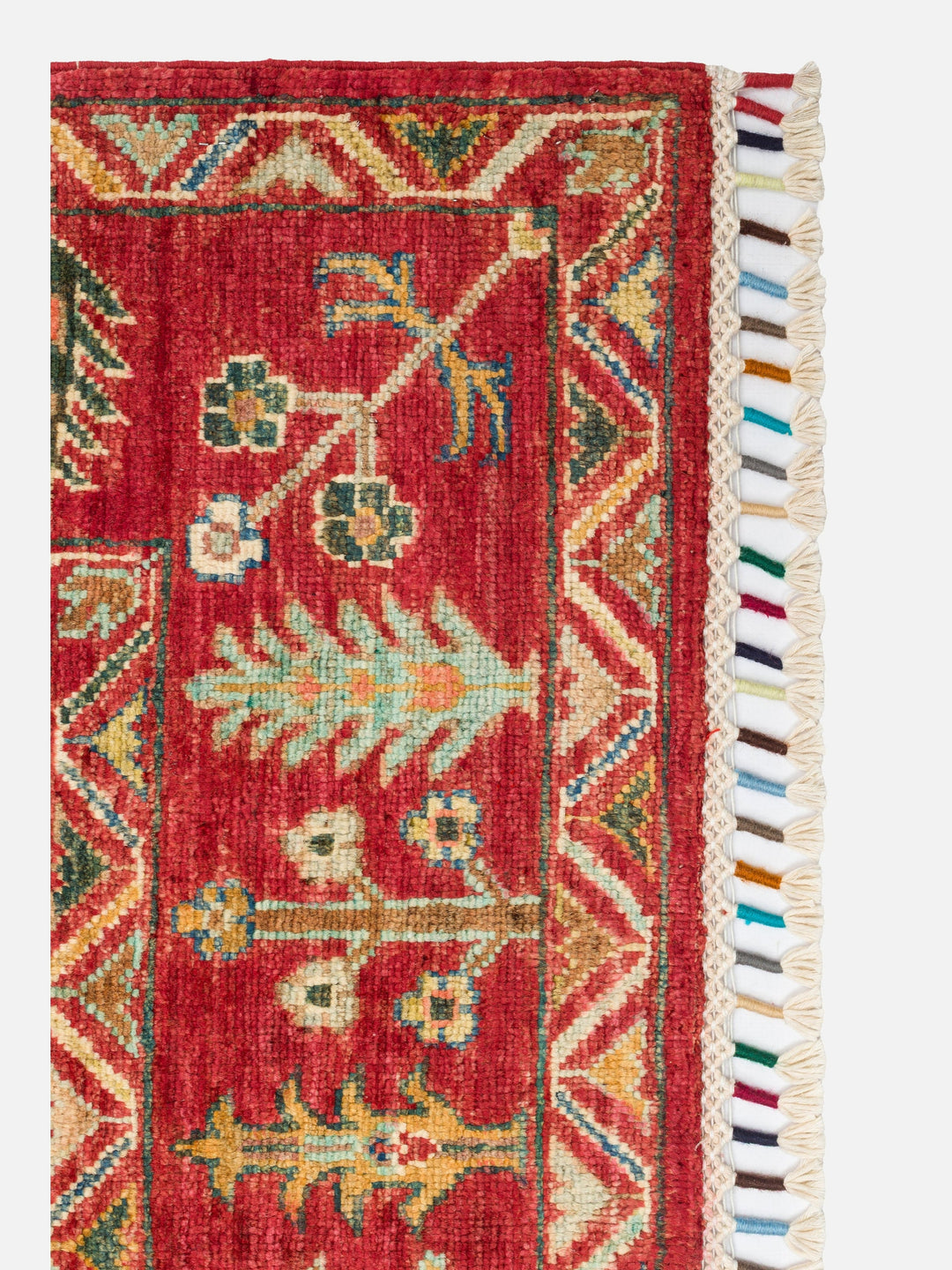 El dokuma Afgan halı kırmızı bitkisel desen 156 x 214 cm detay