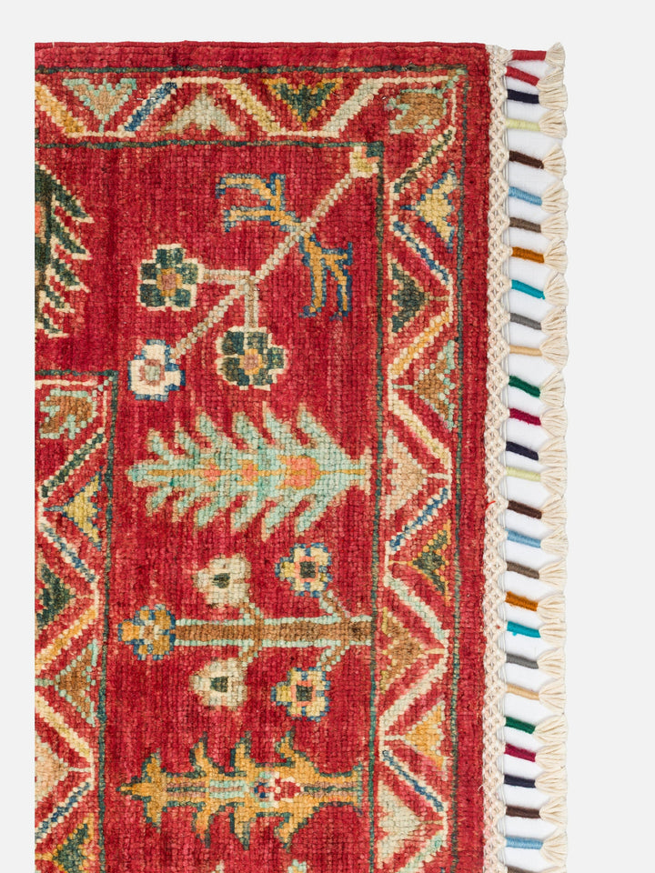 El dokuma Afgan halı kırmızı bitkisel desen 156 x 214 cm detay
