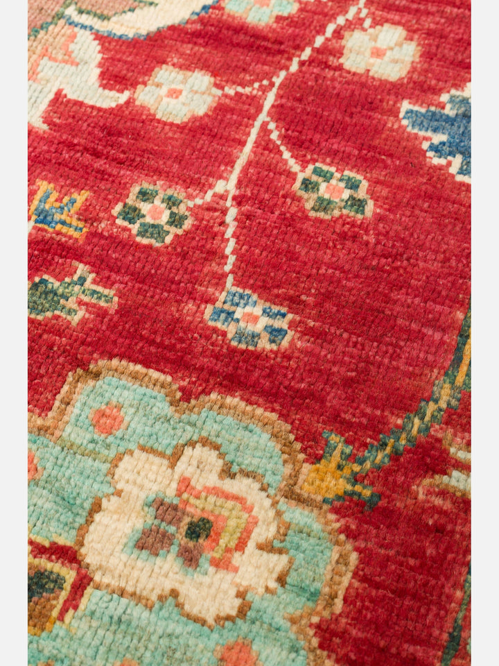 El dokuma Afgan halı kırmızı bitkisel desen 156 x 214 cm detay