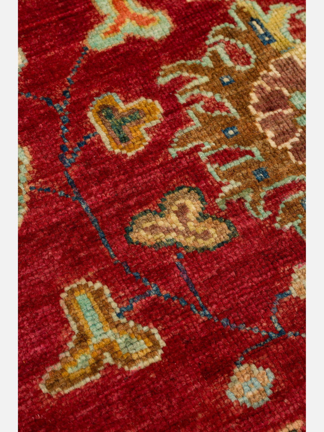 El dokuma Afgan halı kırmızı bitkisel desen 156 x 214 cm detay
