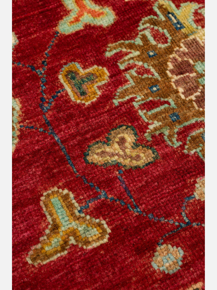 El dokuma Afgan halı kırmızı bitkisel desen 156 x 214 cm detay