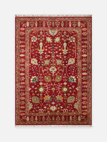 El dokuma Afgan kırmızı halı 176x246 cm kuşbakışı