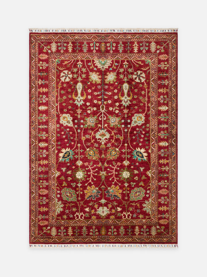 El dokuma Afgan kırmızı halı 176x246 cm kuşbakışı