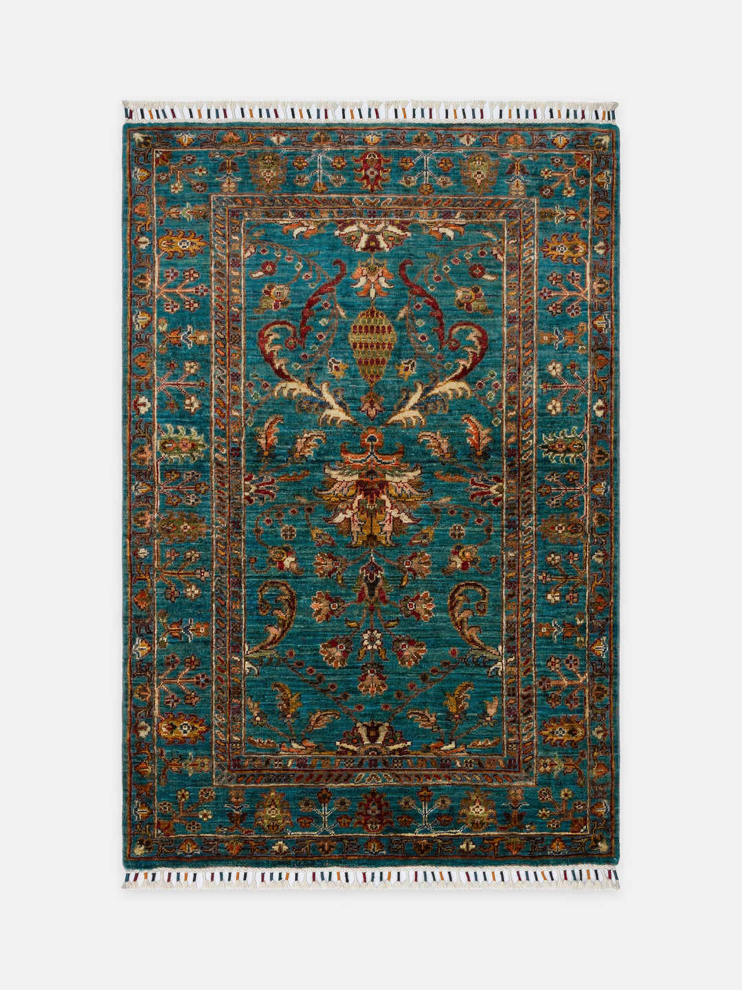 El dokuma Afgan halı petrol mavisi bitkisel desen 104x154 cm - kusbakisi