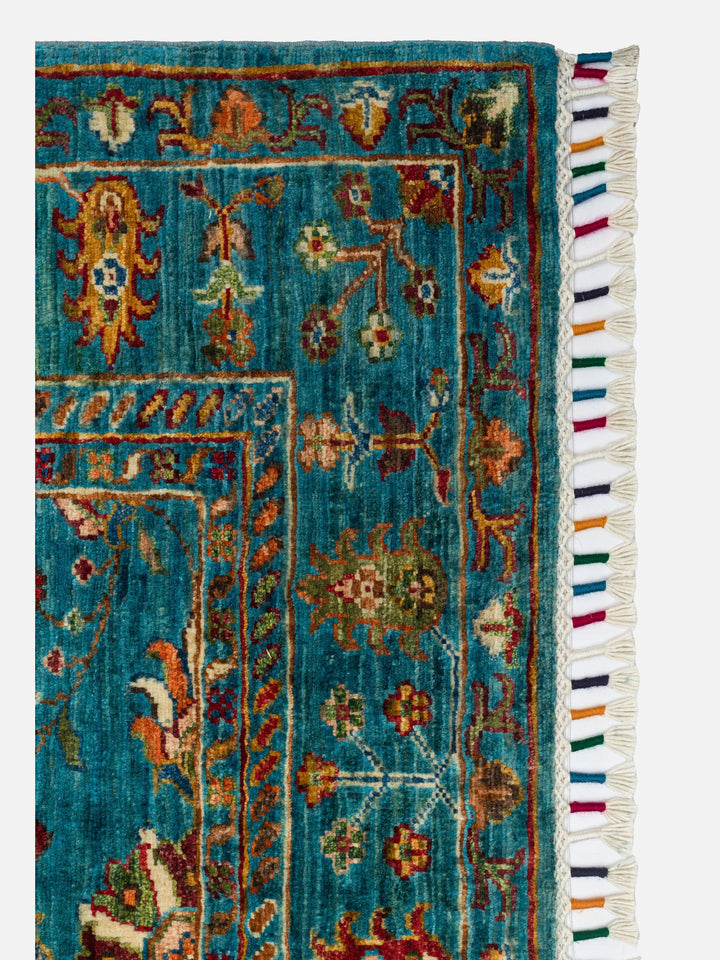 El dokuma Afgan halı petrol mavisi bitkisel desen 104x154 cm