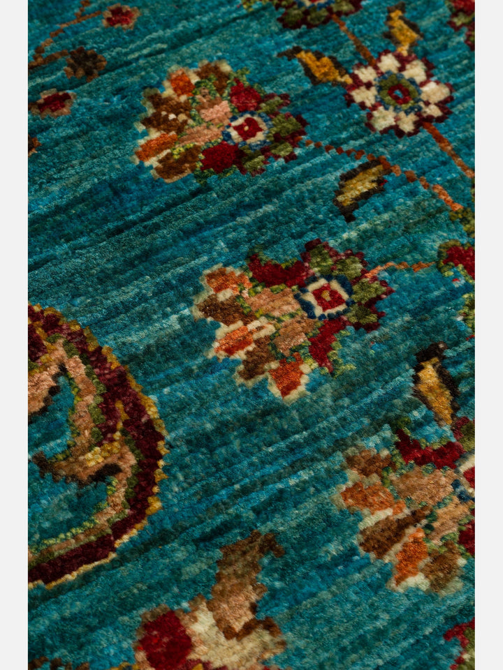 El dokuma Afgan halı petrol mavisi bitkisel desen 104x154 cm